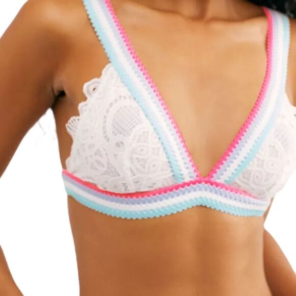Intimately Free People white lace bralette pastel stripes size XS - Picture 1 of 8